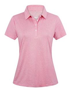 EKLENTSON Damen Poloshirt Kurzarm Polo Shortsleeve Sommer Laufshirt Atmungsaktiv Sportshirt Golf Kurzärmelig mit Knopfleiste, Rosa M von EKLENTSON