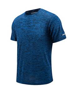 EKLENTSON Funktionsshirt Herren Kurzarm Sommer Sportshirt Stretch Fitness Shirt Outdoor Jogger Tshirts Polyester Top, Blau XXL von EKLENTSON