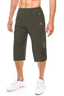 EKLENTSON Herren Capri 3/4 Hose Trainingshose Atmungsativ Schnelltrocknend mit RV-Tasche (32, Armeegrün) von EKLENTSON