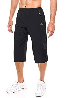 EKLENTSON Herren Dreiviertel Fitnesshose Caprihose Active Hose Outdoor Laufen Jogging (32, Schwarz) von EKLENTSON