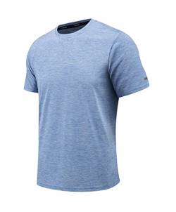 EKLENTSON Herren Fitness Shirt Kurzarm Sommer Gym Tshirt Atmungsaktiv Trainingsshirt Active Workout Tee Lauf Kurzärmelige, Hellblau 3XL von EKLENTSON