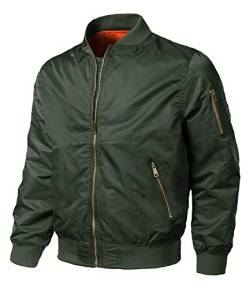 EKLENTSON Herren Herbstjacke Winddicht Piloten Jacke Herrenjacke Rippkragen Army Jacket mit Reißerschluss, (Armeegrün, XL) von EKLENTSON