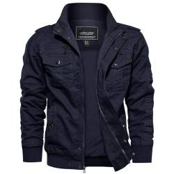 EKLENTSON Herren Outdoorjacke Männer Cargo Jacke Arbeitsjacke Stehkragen Reißerschluss Multitaschen (L, Navy) von EKLENTSON