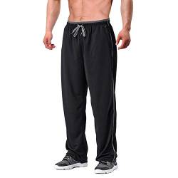 EKLENTSON Herren Schnell Trocknende Hose Sweatpants Fitnesshose Atmungsaktiv Yoga Taschen mit Reisserschluss, (Schwarz - Grau, M) von EKLENTSON