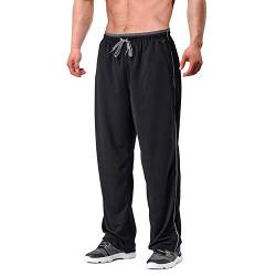 EKLENTSON Herren Schnell Trocknende Hose Sweatpants Fitnesshose Atmungsaktiv Yoga Taschen mit Reisserschluss, (Schwarz - Grau, S) von EKLENTSON