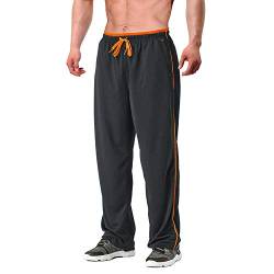 EKLENTSON Herren Sweatwear Sweathose Lange Loose Fit Casual Freizeithose mit Gummizug und Kordelzug, (Grau - Orange, XL) von EKLENTSON