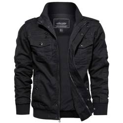 EKLENTSON Herren Übergangsjacke Frühling Cargo Jacke Arbeitsjacke mit Vielen Taschen (S, Schwarz) von EKLENTSON