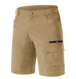 EKLENTSON Herren Wandershorts Sommer Cargohose Kurz Outdoor Hiking Shorts Stretch Freizeithose Atmungsaktiv Arbeitshose, Khaki 36 von EKLENTSON