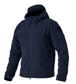 EKLENTSON Herren Winddichte Jacke Windbreaker Fleecejacke Winter mit Kapuze und Multi-Taschen, (Navy, 3XL) von EKLENTSON