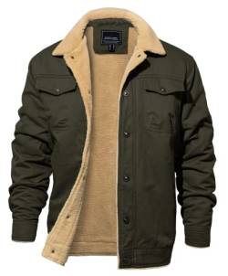 EKLENTSON Herren Winterjacke Fliegerjacke Military Baumwolljacke Outdoorjacke Dick Wanderjacke Winddicht Fleecejacke mit Revers, Armeegrün XXL von EKLENTSON