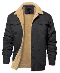 EKLENTSON Herren Winterjacke Gefüttert Fleece Winter Jacke Cargojacke Thermo Fleecejacke Casual Herrenjacke mit Vielen Taschen, Dunkelgrau XXL von EKLENTSON