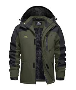 EKLENTSON Herren Winterjacke Skijacke Gefütterte Warme Wanderjacke Schnee Jacke mit Kapuze, (Armeegrün, XXL) von EKLENTSON