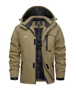 EKLENTSON Herren Winterjacke Skijacke Gefütterte Warme Wanderjacke Schnee Jacke mit Kapuze, (Khaki, M) von EKLENTSON