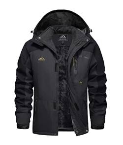 EKLENTSON Herren Winterjacke Skijacke Gefütterte Warme Wanderjacke Schnee Jacke mit Kapuze, (Schwarz-grau, M) von EKLENTSON