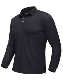 EKLENTSON Polo Shirt Herren Knopf Langarm Tshirts Quick Dry Akmungsaktiv Sommershirt Golf Rugby Tennis Shirts (L, Schwarz) von EKLENTSON