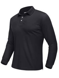 EKLENTSON Polo Shirt Herren Knopf Langarm Tshirts Quick Dry Akmungsaktiv Sommershirt Golf Rugby Tennis Shirts (M, Schwarz) von EKLENTSON