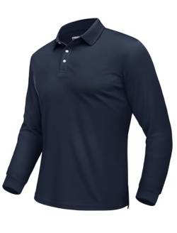 EKLENTSON Poloshirts Herren Langarm Golf Tshirt Leicht Atmungsaktiv Freizeitshirts Casual Angeln Shirt mit Knopfleiste (XL, Navy) von EKLENTSON