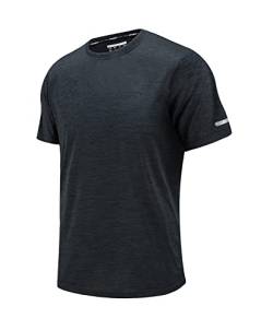 EKLENTSON Sportshirt Herren Kurzarm Atmungsaktiv Trainingsshirt Männer Funktionsshirt Fitness Shirt Crew Neck Short Sleeve, Schwarz L von EKLENTSON