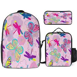 Butterfly Schulranzen-Set 3tlg Rucksack Mädchen Girls Modisch Schultasche für Teenager Büchertasche (girl1,12.6inx5.5inx17in) von EKOMIS