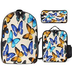Butterfly Schulranzen-Set 3tlg Rucksack Mädchen Girls Modisch Schultasche für Teenager Büchertasche (girl2,12.6inx5.5inx17in) von EKOMIS