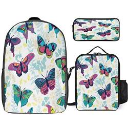 Butterfly Schulranzen-Set 3tlg Rucksack Mädchen Girls Modisch Schultasche für Teenager Büchertasche (girl4,12.6inx5.5inx17in) von EKOMIS