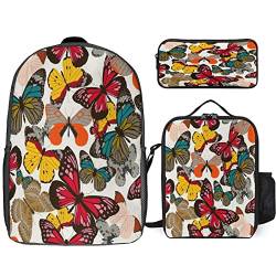 Rucksack Set 3-in-1 Kinder Schultasche,Lunch-Tasche,Federmäppchen Geschenk für Teenager,Jungen und Mädchen,Butterfly Schulrucksack (girl2,12.6inx5.5inx17in) von EKOMIS