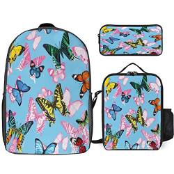 Rucksack Set 3-in-1 Kinder Schultasche,Lunch-Tasche,Federmäppchen Geschenk für Teenager,Jungen und Mädchen,Butterfly Schulrucksack (girl6,12.6inx5.5inx17in) von EKOMIS