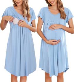 EKOUAER DREI-in-eins-Nachthemd Pyjama für die Geburt Krankenhaus Stillen Umstandspyjama Geburt/Stillen/Pflege, Blu, L von EKOUAER