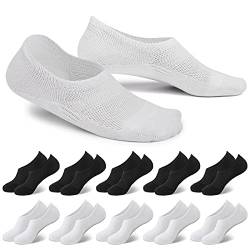 EKSHER 10 Paar Sneaker Socken Damen Herren Füßlinge Kurzesocken Silikonpad 39-42 Schwarz Weiß von EKSHER