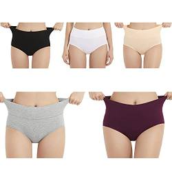 EKSHER Damen Unterhosen Baumwolle Unterwäsche Hohe Taille Slips Hoher Taillenslip für Frauen Mehrpack-Schwarz?Weiß?Grau?Beige?Lila-S von EKSHER