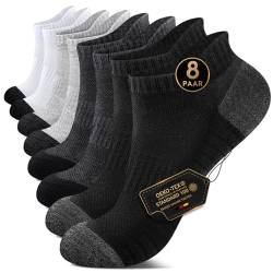 EKSHER Sneaker Socken Damen 35-38 Herren Sportsocken Kurze Socks Cushioned Laufsocken Frotteesohle Baumwolle Halbsocken Atmungsaktive 8 Paar Schwarz Weiß Dunkelgrau Hellgrau von EKSHER