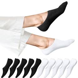 EKSHER Sneaker Socken Damen Herren Füßlinge Footies Sneakersocken 10 Paar Kurze Großes Silikonpad Verhindert Verrutschen Unsichtbare Atmungsaktive Schwarz Weiß 43-46 von EKSHER