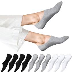 EKSHER Sneaker Socken Herren 43-46 Füßlinge Damen Herren 10 Paar Unsichtbare No Show Sportsocken Baumwoll Kurze Halbsocken Silikonpad Rutschfest Atmungsaktive Schwarz Weiß Grau von EKSHER