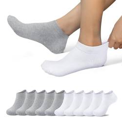 EKSHER Sneaker Socken Herren 43-46 Sportsocken Damen Kurze Halbsocken Baumwolle Socken laufsocken Running Socks Unisex 10 paar Weiß Grau von EKSHER