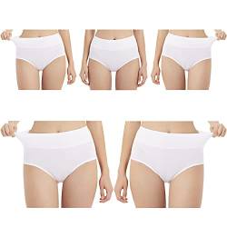 EKSHER Unterhosen Damen Baumwolle Stretch Hohe Taille Slips Weich Unterwäsche 5er Pack-Weiß-M von EKSHER