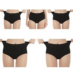 EKSHER Unterhosen Damen Unterwäsche Slips Baumwolle Pantys Hipster Hohe Taille Höschen Frauen 5er Pack-Schwarz-XS von EKSHER