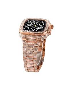EKSIL Diamantbesetztes Gehäuse aus Metall, integriertes Uhrengehäuse + Armband, geeignet für Apple Watch Armband 44 mm, 45 mm, Ersatz und Upgrade, geeignet für iWatch 8, 7, 6, 5, 4, SE-Serie, 44MM, von EKSIL