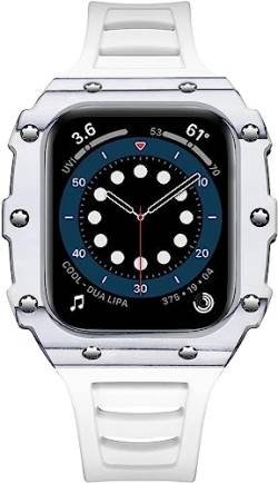 EKSIL Luxuriöses Kohlefaser-Mod Kit Rm Uhrengehäuse, Gummibänder, für Apple Watch Serie 8/7, 45 mm, 44 mm, Stoßstange 40 mm, stoßfestes Gehäuse, Fluorelastomerband, Uhrenzubehör für Männer und Frauen, von EKSIL