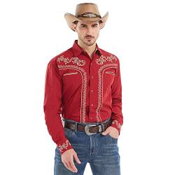 EL PIONERO Herren Western Cowboy Hufeisen Design Besticktes Hemd Langarm Druckknopf Hemd, Cranberry (1), X-Groß von EL PIONERO