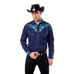 EL PIONERO Herren Westernhemd Langarm Bestickt Cowboy Casual Druckknopf Hemd, Dunkelblau, XX-Large von EL PIONERO