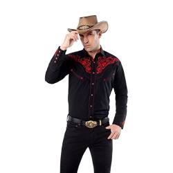 EL PIONERO Herren Westernhemd Langarm Bestickt Cowboy Casual Druckknopf Hemd, Schwarz, Mittel von EL PIONERO