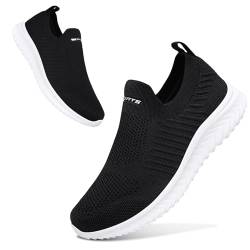 ELAPHURUS Damen Sneakers Leichte Atmungsaktiv Walkingschuhe Slip On Fitness Bequeme Schlupfschuhe,Weiß Schwarz,40 EU von ELAPHURUS