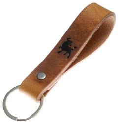 ELBERCRAFT® Schlüsselanhänger Leder Stier Geschenk für Frauen oder Männer pflanzlich gegerbt braun mit gravur gold 12 cm made in Germany Leather Keychain von ELBERCRAFT