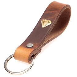 ELBERCRAFT Schlüsselanhänger Leder Diamant Geschenk für Frauen oder Männer pflanzlich gegerbt braun mit gravur gold 12 cm made in Germany Leather Keychain von ELBERCRAFT