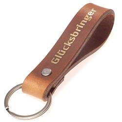 ELBERCRAFT Schlüsselanhänger Leder GLÜCKSBRINGER Geschenk für Frauen oder Männer pflanzlich gegerbt braun mit gravur gold 12 cm made in Germany Leather Keychain von ELBERCRAFT