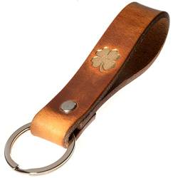 ELBERCRAFT Schlüsselanhänger Leder Glücksklee Geschenk für Frauen oder Männer pflanzlich gegerbt braun mit gravur gold 12 cm made in Germany Leather Keychain von ELBERCRAFT