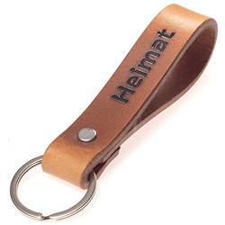ELBERCRAFT Schlüsselanhänger Leder HEIMAT Geschenk für Frauen oder Männer pflanzlich gegerbt braun mit gravur schwarz 12 cm made in Germany Leather Keychain von ELBERCRAFT