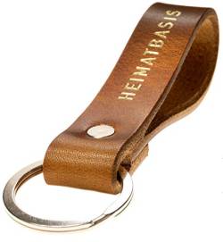 ELBERCRAFT Schlüsselanhänger Leder HEIMATBASIS Geschenk für Frauen oder Männer pflanzlich gegerbt braun mit gravur gold 12 cm made in Germany Leather Keychain von ELBERCRAFT