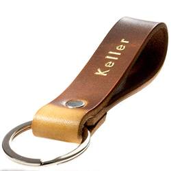 ELBERCRAFT Schlüsselanhänger Leder Keller Geschenk für Frauen oder Männer pflanzlich gegerbt braun mit gravur gold 12 cm made in Germany Leather Keychain von ELBERCRAFT