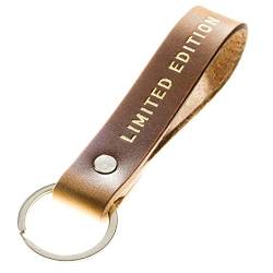 ELBERCRAFT Schlüsselanhänger Leder LIMITED EDITION Geschenk für Frauen oder Männer pflanzlich gegerbt braun mit gravur gold 12 cm made in Germany Leather Keychain von ELBERCRAFT